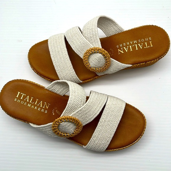 ITALIAN Shoemakers Shoes - Italian Grania Slide Sandals Wedge Heel Women's 8 Cream Classic Comfort Beachy